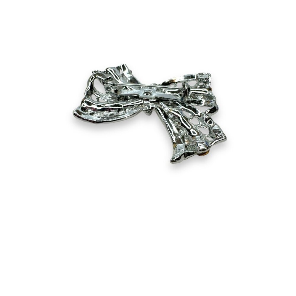 Vintage Crystal Bow Brooch Pin Unsigned Rhinestone - Picture 4 of 7